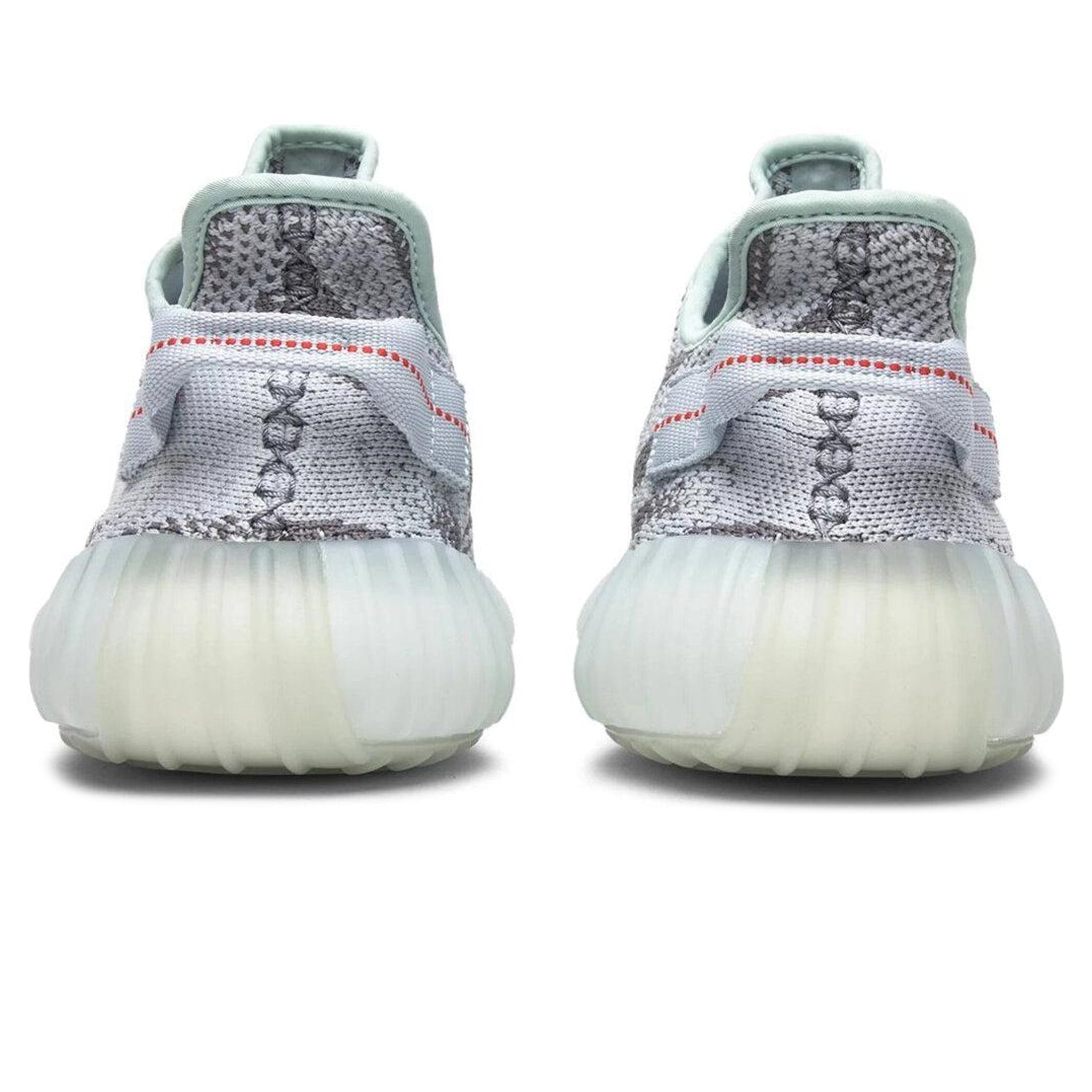 Heel view of Adidas Yeezy Boost 350 V2 Blue Tint B37571